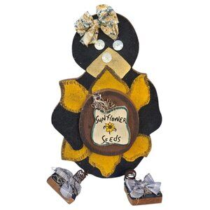 Vintage Crow Sunflower Shelf Sitter Large Wood Primitive Rustic Handmade Country